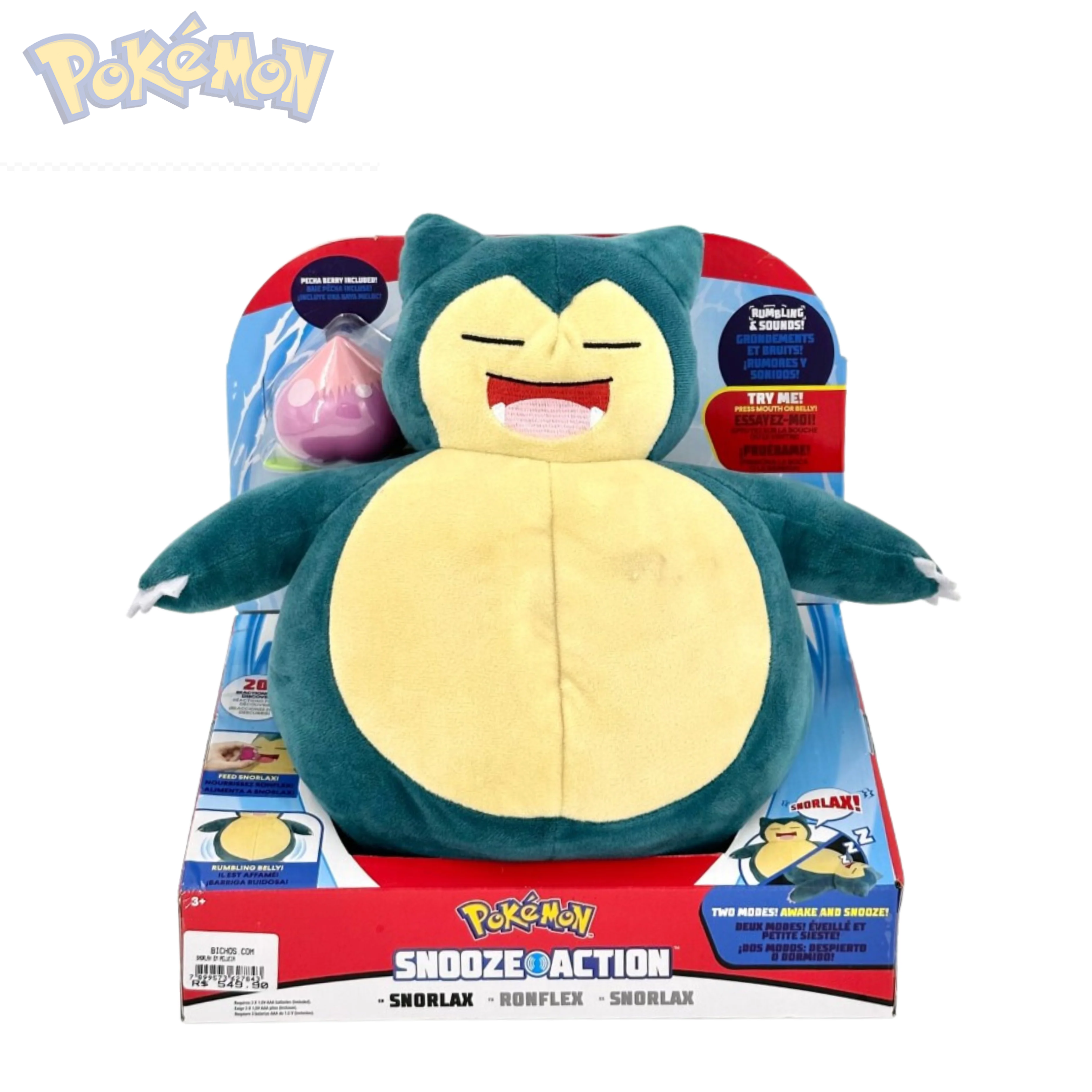 Pelúcia - Pokemon - Snorlax - Com Som - Snooze Action - 26cm