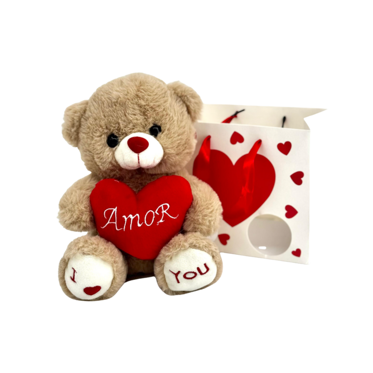 Urso com Coração na Sacolinha - 23cm