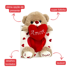 Urso com Coração na Sacolinha - 23cm