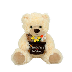 Urso com Pote de Flores - 32cm