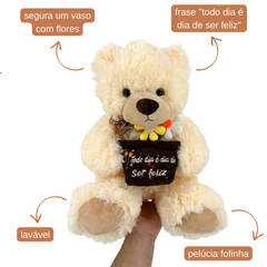 Urso com Pote de Flores - 32cm