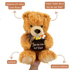 Urso com Pote de Flores - 32cm